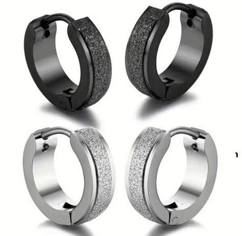 316L Surgical Steel Classic Frosted Men Women Hypoallergenic Huggie Hoop Earring